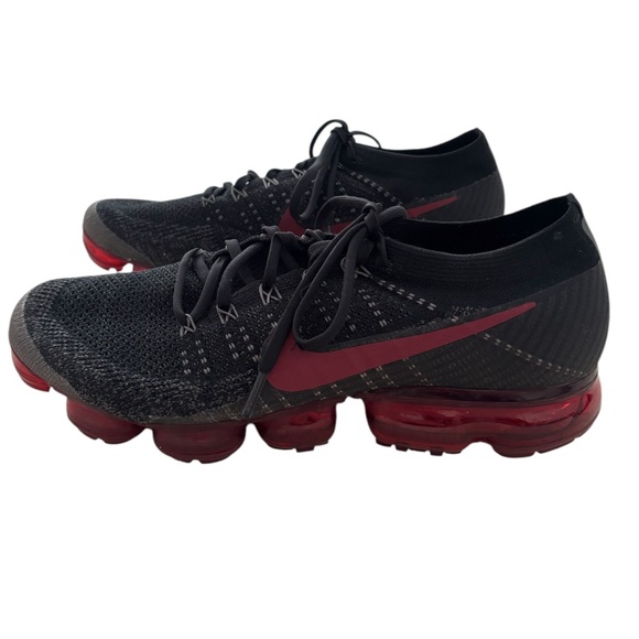 Nike Air VaporMax Athletic Shoes Fly Knit Black Red Running Dopamine Men Size 11 - Picture 8 of 16